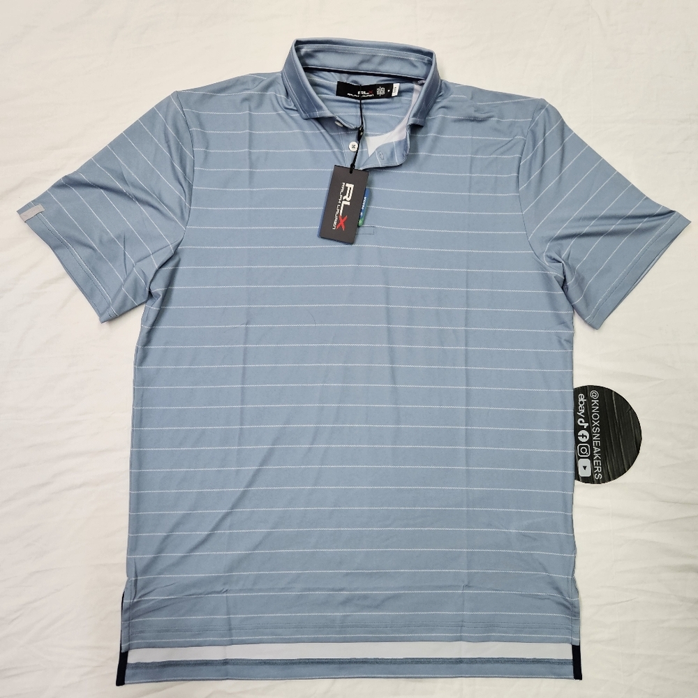 RLX Ralph Lauren Performance Golf Polo Shirt Blue White Men's Size Medium